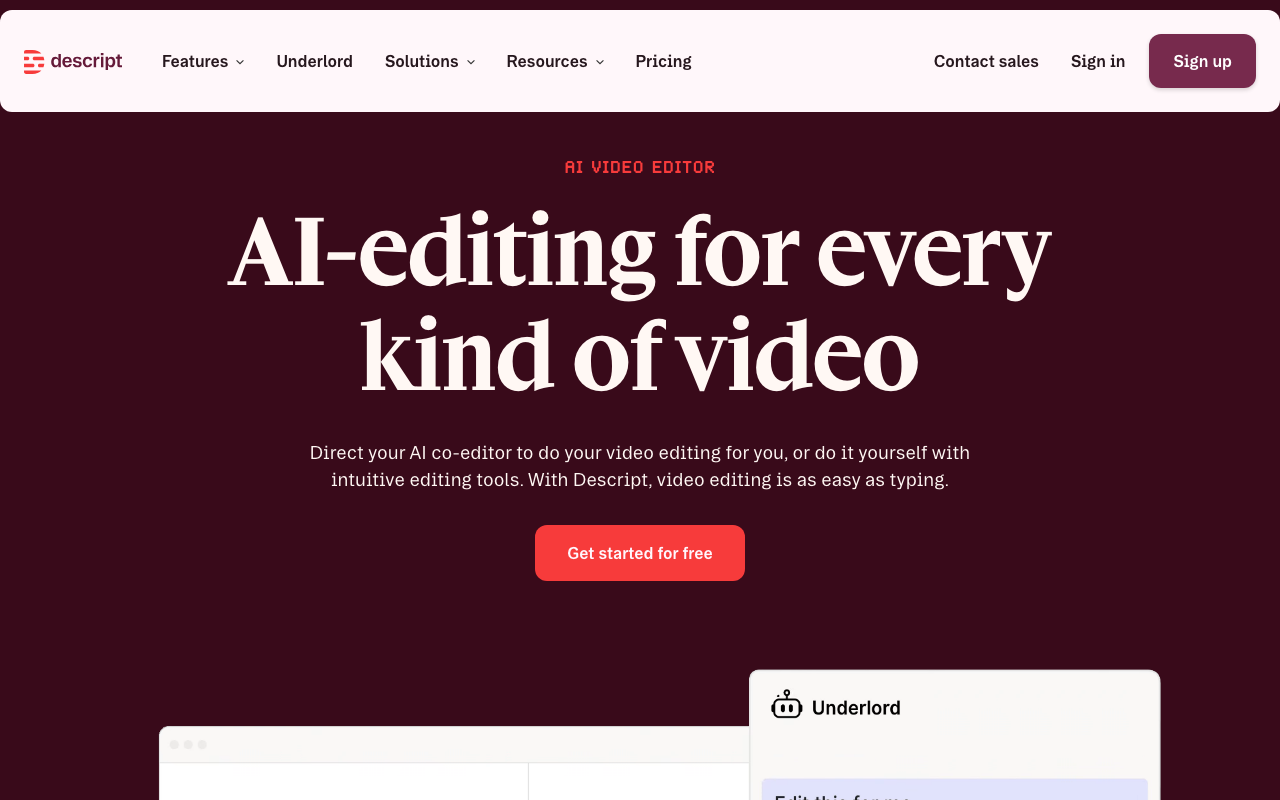 Descript homepage